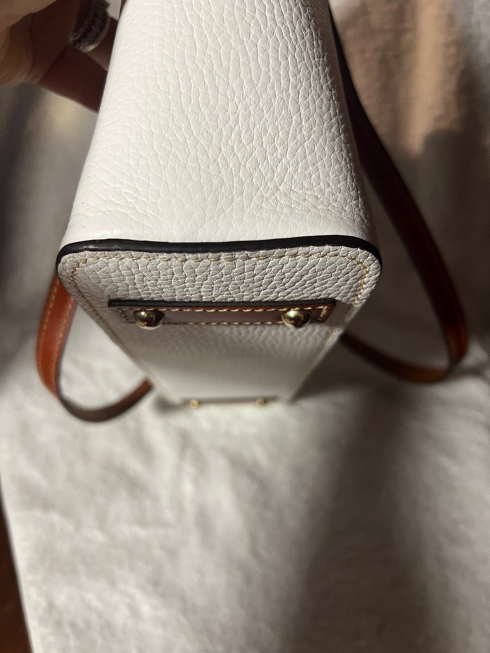 Dooney & Bourke White Pebble Leather Tote with Brown Straps - Picture 4 of 5